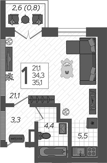 Студия, 34.3 м², 3/12 этаж, ЖК «Летний»