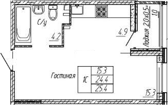 Студия, 24.4 м², 2/9 этаж, ЖК «Архитектор. ГК ЮгСтройИнвест»