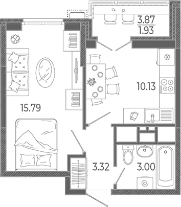 1-комн., 33.14 м², 20/21 этаж, ЖК «Эстет»
