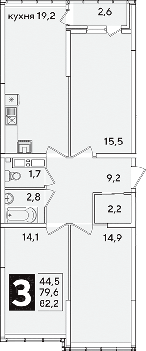 4+ комнаты, 79.6 м², 15/16 этаж, ЖК «Самолет»