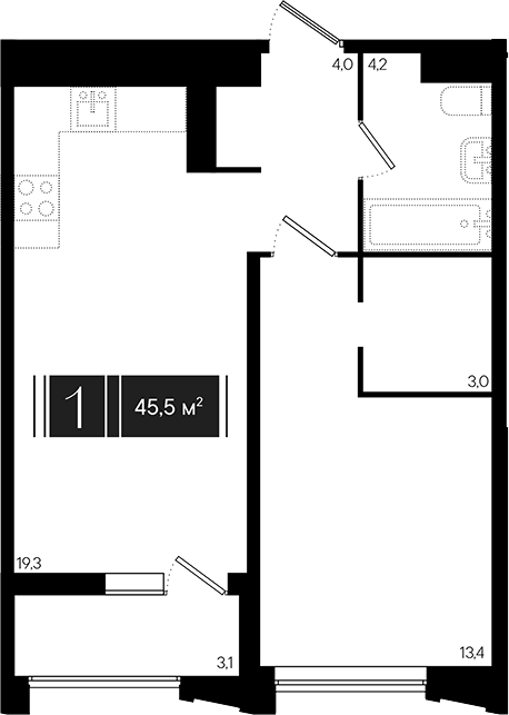 2-комн., 43.95 м², 14/17 этаж, ЖК «Эрмитаж»
