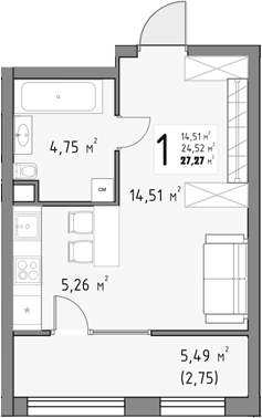 Студия, 24.52 м², 3/15 этаж, ЖК «Коллекция»