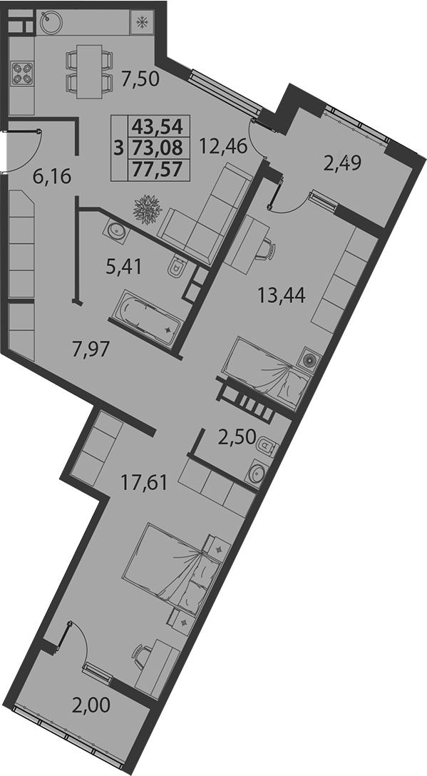 Продается 3-комн. квартира, 73.08 м²