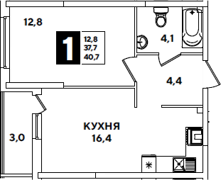 2-комн., 37.7 м², 2/16 этаж, ЖК «Самолет»