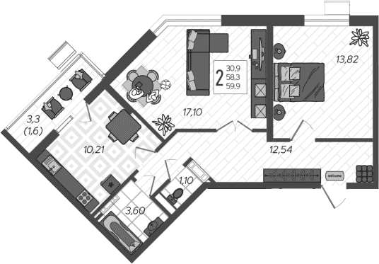2-комн., 58.3 м², 4/9 этаж, ЖК «AVAnta»