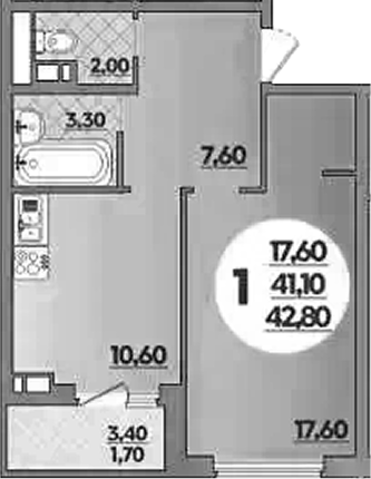 1-комн., 41.1 м², 11/18 этаж, ЖК «Парк у дома»