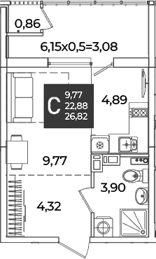 Студия, 22.88 м², 6/18 этаж, ЖК «Образцово»