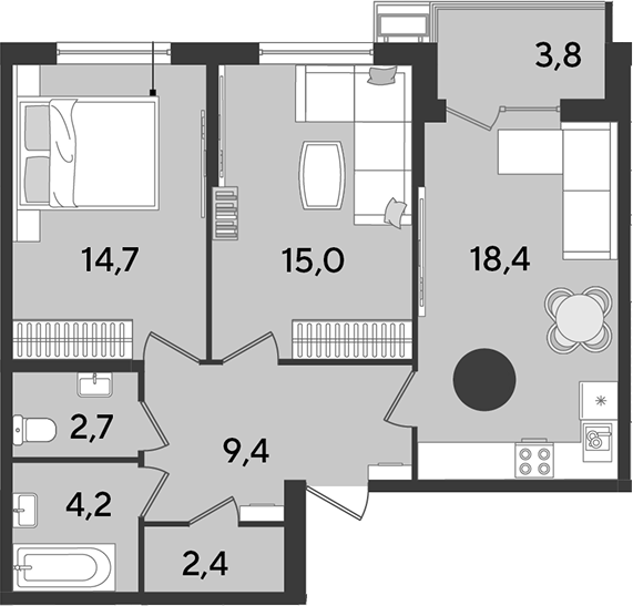 Продается 3-комн. квартира, 66.8 м²