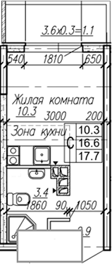 Студия, 16.6 м², 4/4 этаж, ЖК «Дзенпарк»