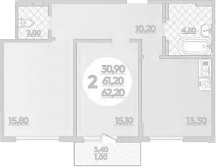 2-комн., 61.2 м², 2/18 этаж, ЖК «Парк у дома»