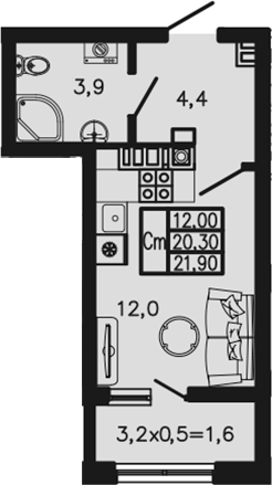Студия, 20.3 м², 3/4 этаж, ЖК «Экосфера»