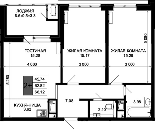 3-комн., 62.82 м², 16/16 этаж, ЖК «Сегодня»