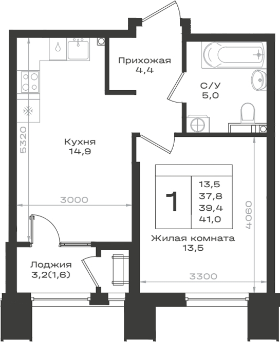 1-комн., 37.8 м², 2/9 этаж, ЖК «Нагория»