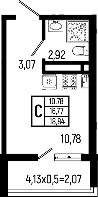 Студия, 16.77 м², 9/9 этаж, ЖК «Ботаника Хиллс»