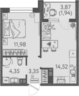 1-комн., 34.2 м², 8/8 этаж, ЖК «Друзья»
