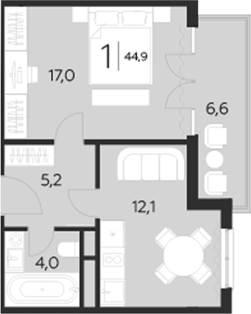 1-комн., 38.3 м², 5/8 этаж, ЖК «LeePrime Residences Polyana Sochi»
