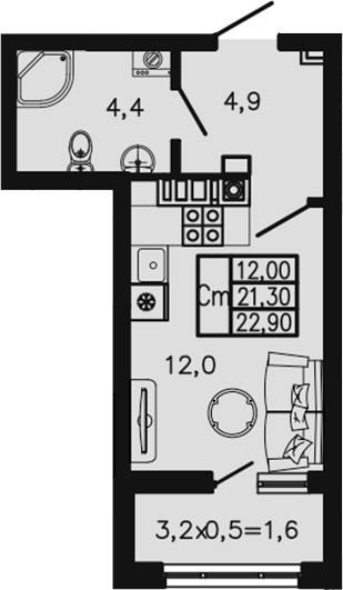 Студия, 21.3 м², 1/4 этаж, ЖК «Экосфера»