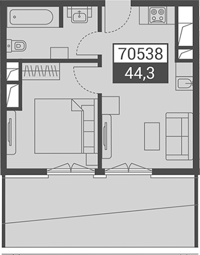 Продается 1-комн. квартира, 44.3 м²