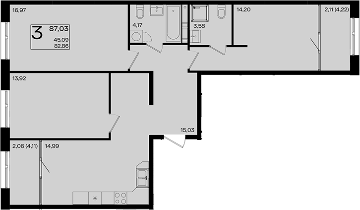 4+ комнаты, 82.86 м², 15/18 этаж, ЖК «Патрики»