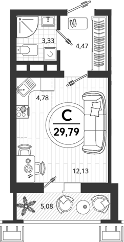 Студия, 24.71 м², 16/18 этаж, ЖК «Родные Просторы»