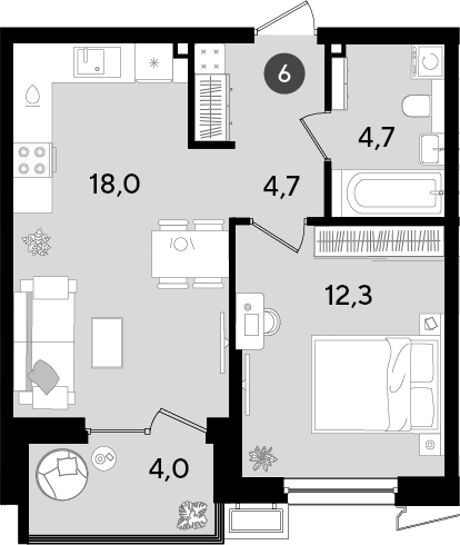 2-комн., 39.7 м², 2/18 этаж, ЖК «Парк Победы»