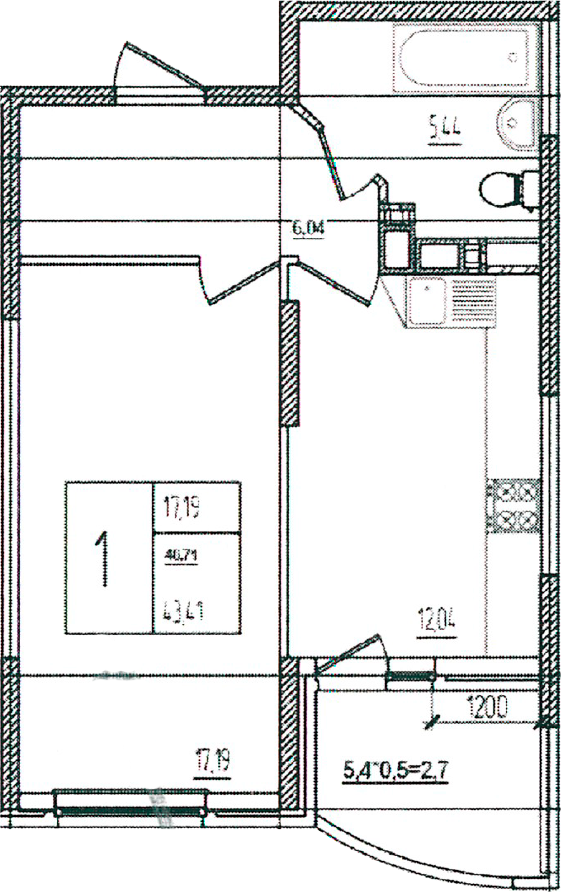 1-комн., 40.71 м², 4/16 этаж, ЖК «Хорошая Погода»