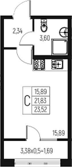 Студия, 21.83 м², 2/7 этаж, ЖК «Атаманский Сад»