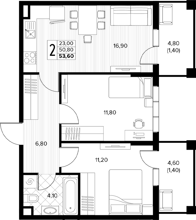 Продается 2-комн. квартира, 50.8 м²