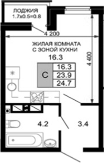 Студия, 23.9 м², 14/16 этаж, ЖК «Дыхание»