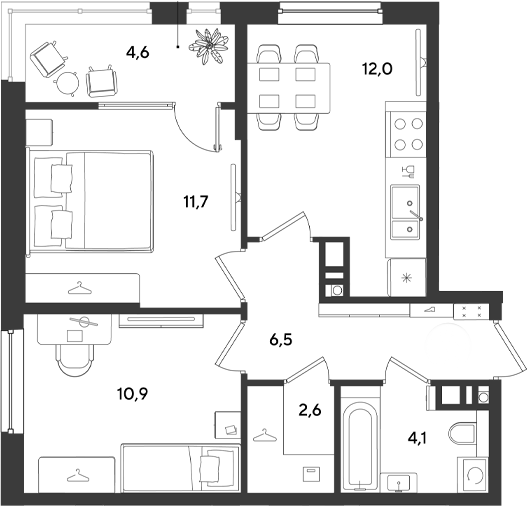 2-комн., 47.8 м², 3/9 этаж, ЖК «Ридз»