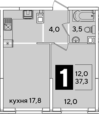 2-комн., 37.3 м², 3/16 этаж, ЖК «Самолет»