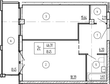 Продается 2-комн. квартира, 46.04 м²