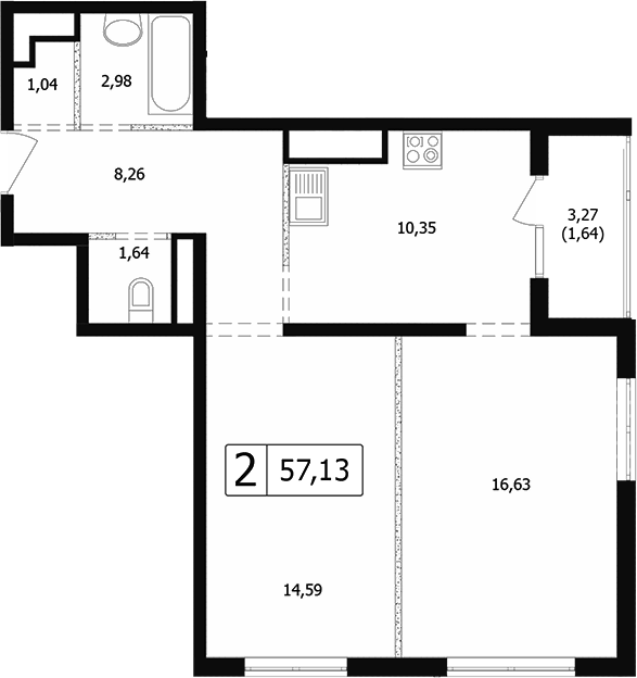 2-комн., 54.26 м², 3/24 этаж, ЖК «Парусная регата»