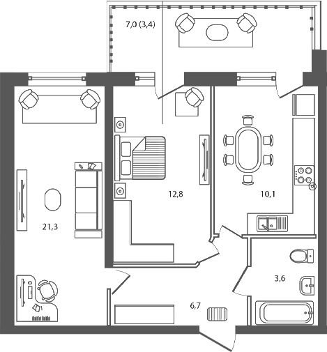 2-комн., 54.6 м², 4/9 этаж, ЖК «Сиреневый бульвар»