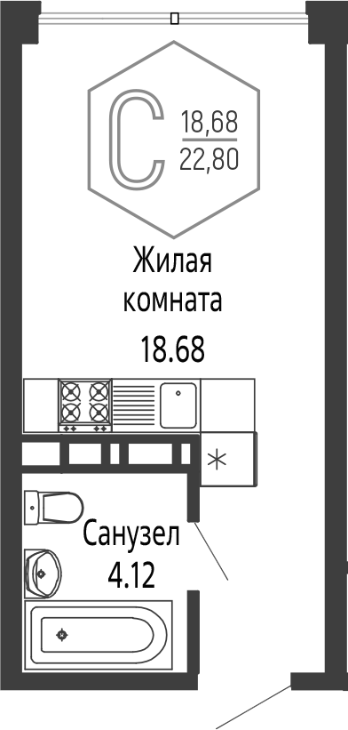 Студия, 22.8 м², 16/16 этаж, ЖК «Гарантия PRIME»