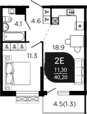 2-комн., 40 м², 1/23 этаж, ЖК «Отражение»