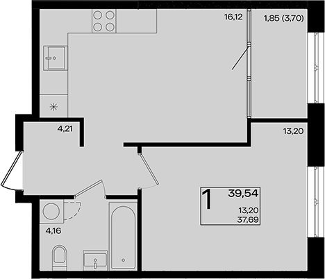 2-комн., 37.69 м², 4/18 этаж, ЖК «Патрики»