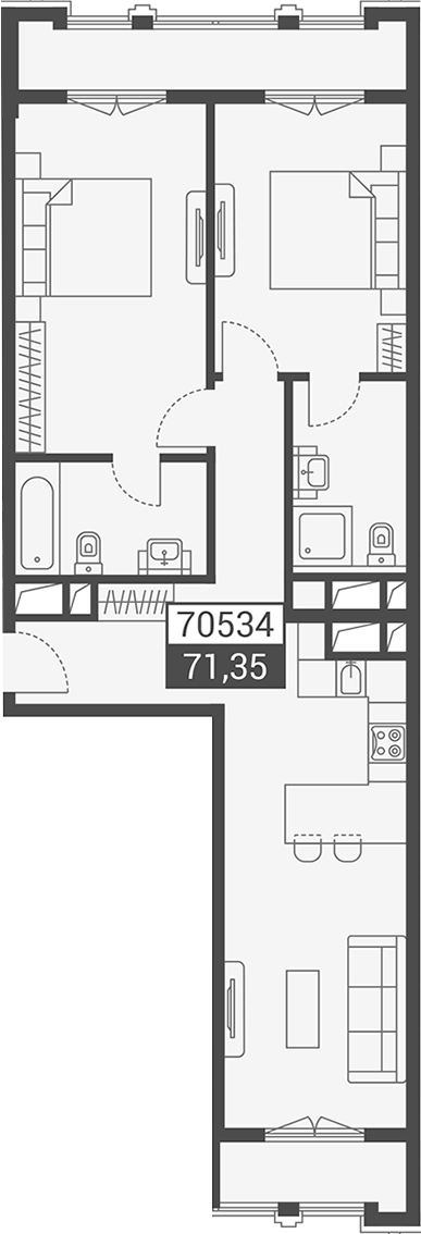 Продается 1-комн. квартира, 75.1 м²