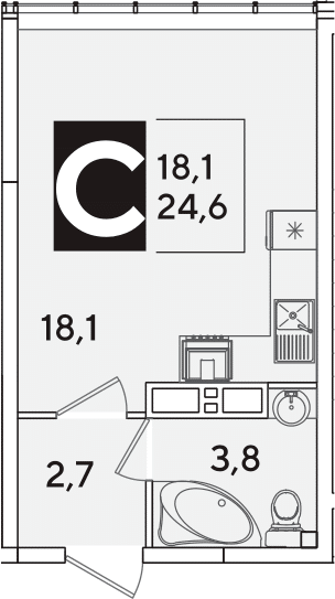 Студия, 24.6 м², 15/16 этаж, ЖК «Самолет»