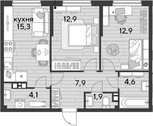 2-комн., 59.6 м², 5/16 этаж, ЖК «DОГМА ПАРК»