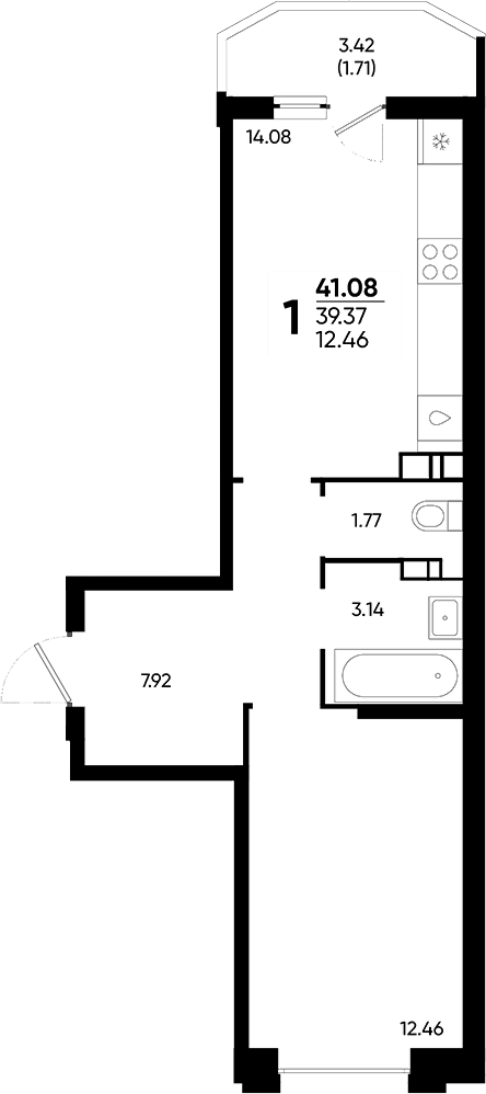 Продается 1-комн. квартира, 39.37 м²