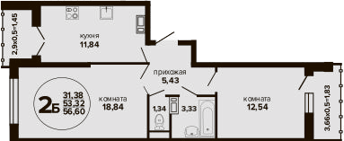 3-комн., 53.32 м², 9/24 этаж, ЖК «Гулливер»