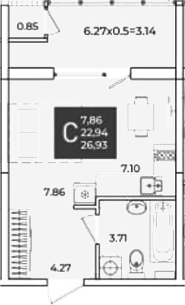 Студия, 22.94 м², 2/18 этаж, ЖК «Образцово»