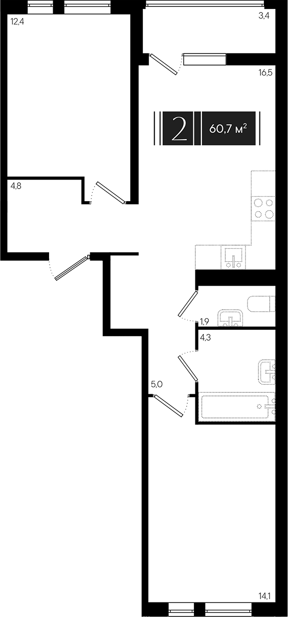3-комн., 57.3 м², 7/9 этаж, ЖК «Эрмитаж»