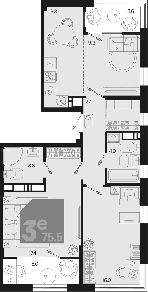 3-комн., 66.9 м², 18/18 этаж, ЖК «Первое место»