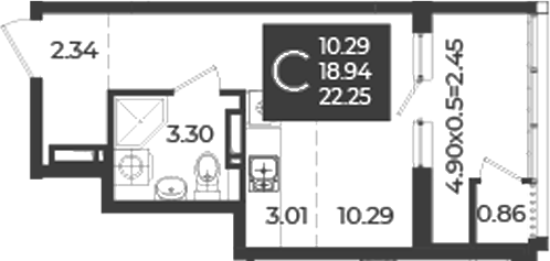 Студия, 19.8 м², 18/18 этаж, ЖК «Образцово»