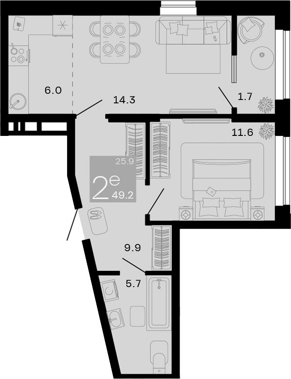 2-комн., 47.5 м², 6/9 этаж, ЖК «Хозяин Морей»