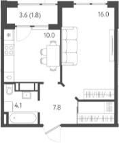 1-комн., 37.9 м², 19/24 этаж, ЖК «Все Свои VIP»