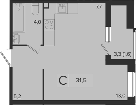 Студия, 29.9 м², 3/18 этаж, ЖК «Эрмитаж»