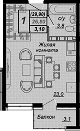 Студия, 26.8 м², 14/15 этаж, ЖК «Чайные Холмы»